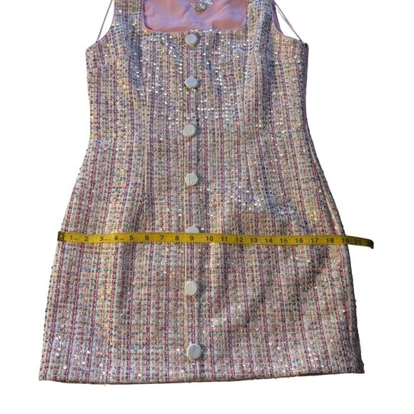 Endless Rose Pink Tweed Mini Dress With Sequins & Buttons Size M Sleeveless - Picture 11 of 16